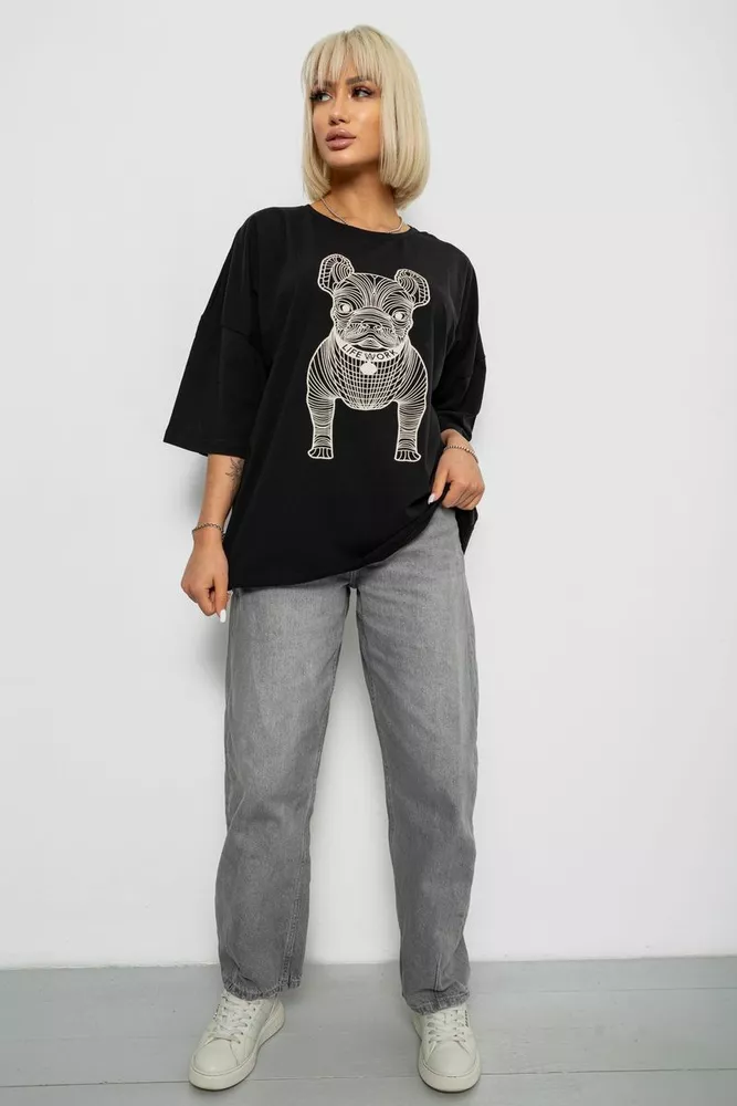 Купити Футболка жіноча з принтом, колір чорний, 244R3008 оптом - Фото №2