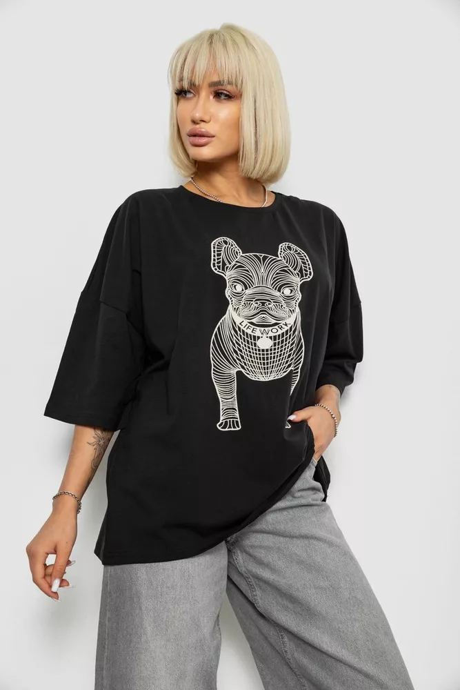 Купити Футболка жіноча з принтом, колір чорний, 244R3008 оптом - Фото №3