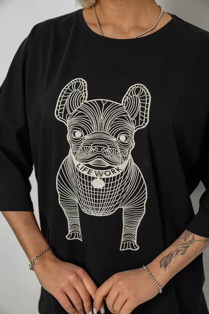 Купити Футболка жіноча з принтом, колір чорний, 244R3008 оптом - Фото №5