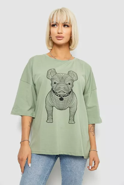 Футболка жіноча з принтом, колір світло-оливковий, 244R3008