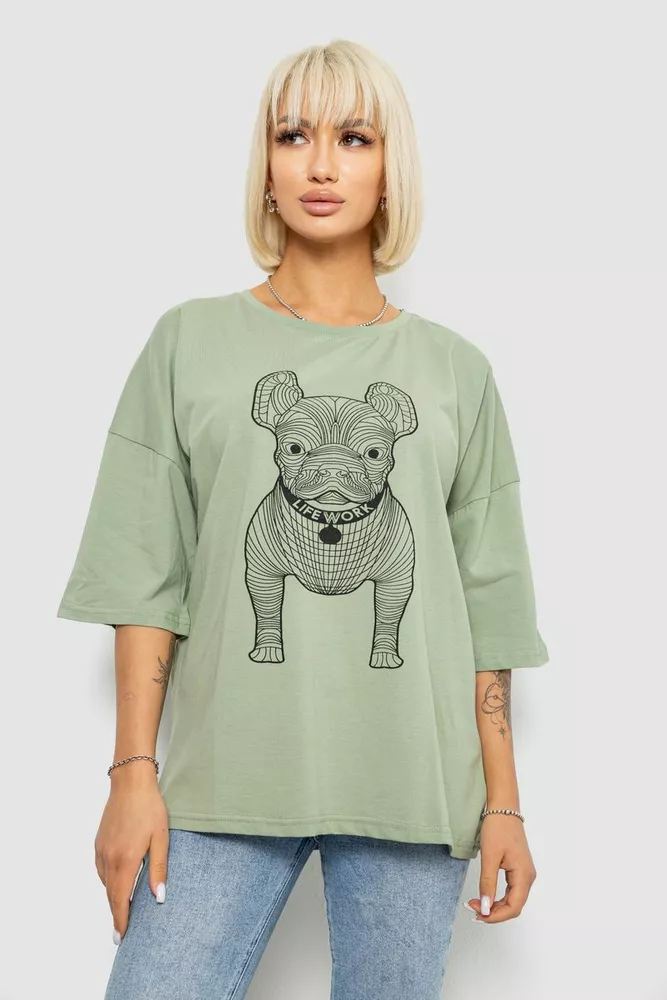 Купити Футболка жіноча з принтом, колір світло-оливковий, 244R3008 оптом - Фото №1