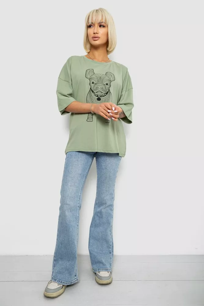 Купити Футболка жіноча з принтом, колір світло-оливковий, 244R3008 оптом - Фото №2