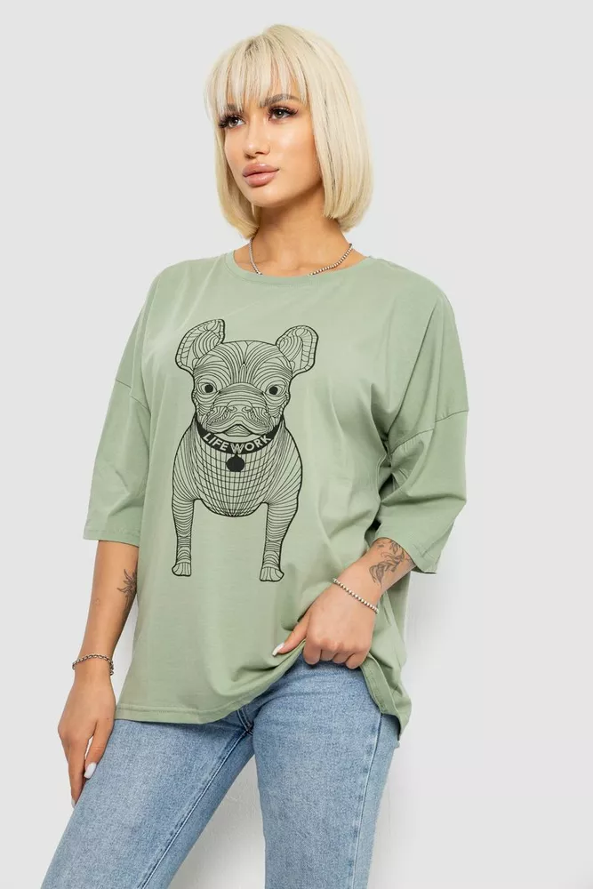 Купити Футболка жіноча з принтом, колір світло-оливковий, 244R3008 оптом - Фото №3