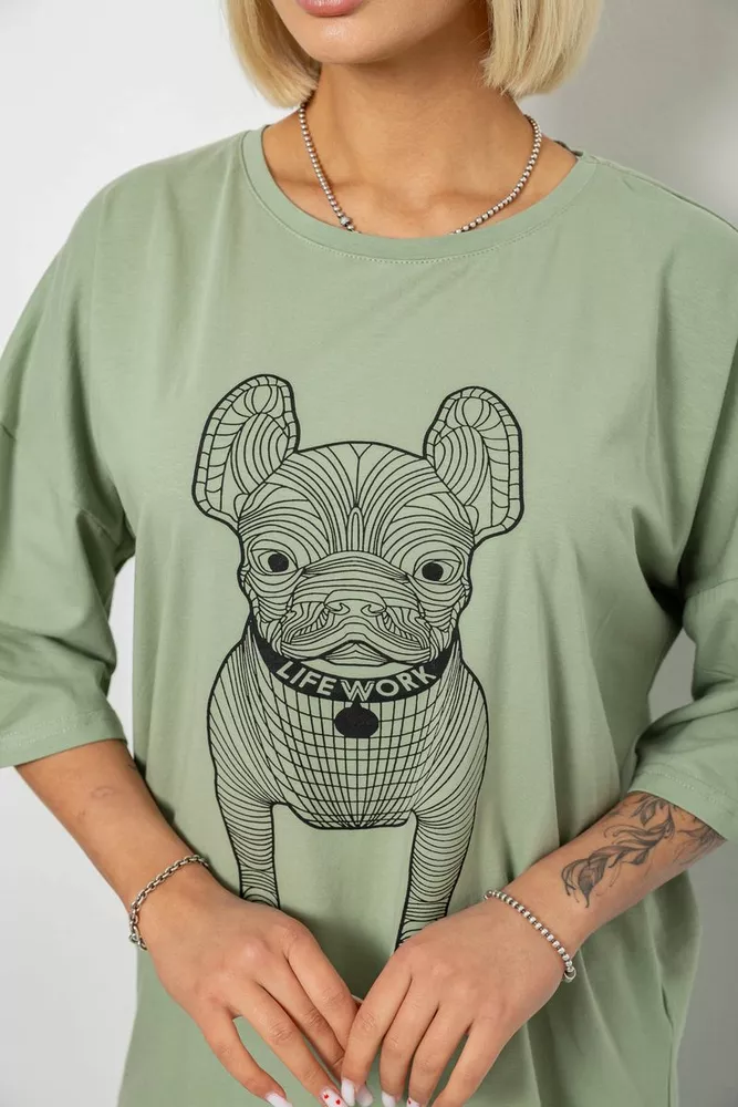 Купити Футболка жіноча з принтом, колір світло-оливковий, 244R3008 оптом - Фото №5