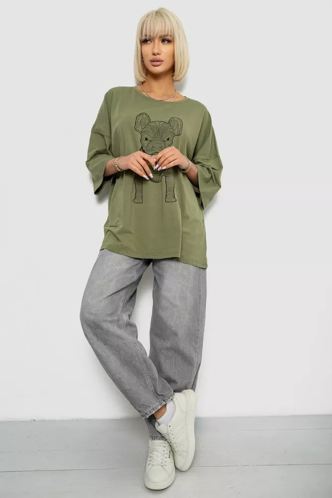 Купити Футболка жіноча з принтом, колір хакі, 244R3008 оптом - Фото №2