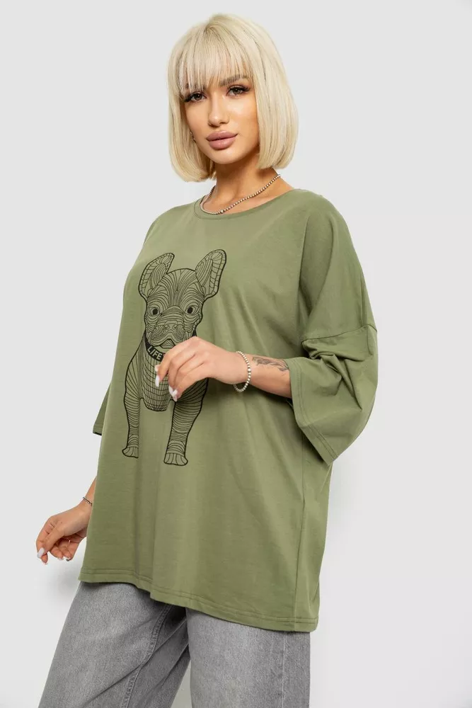 Купити Футболка жіноча з принтом, колір хакі, 244R3008 оптом - Фото №3