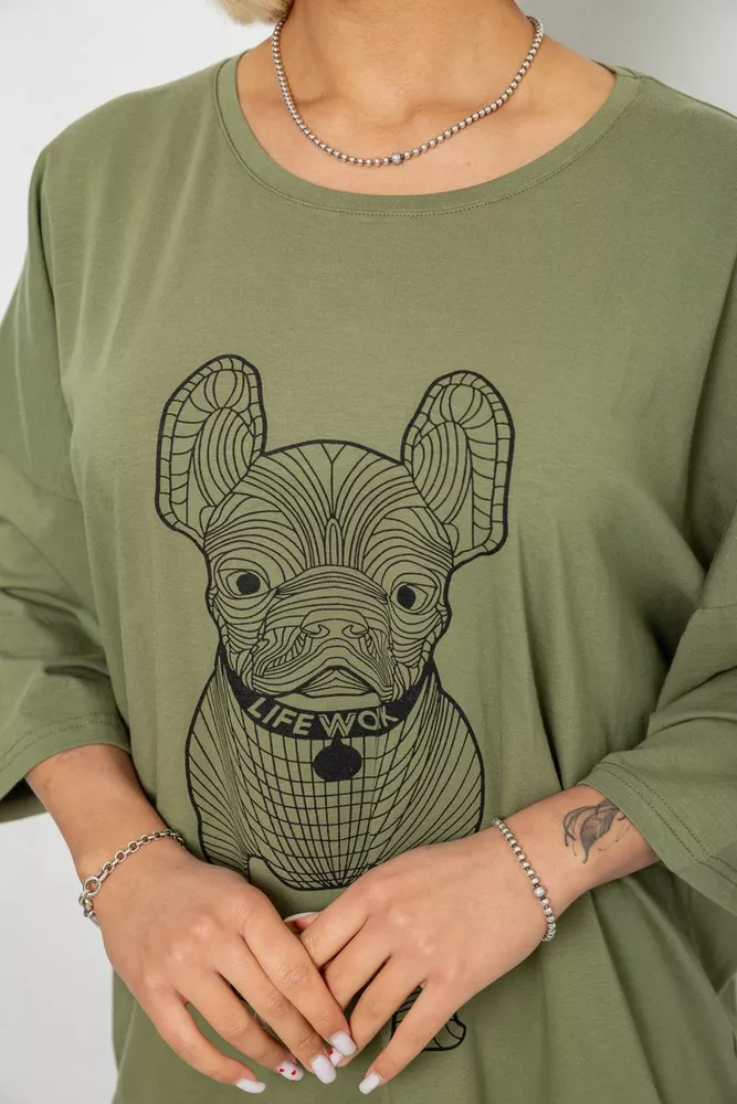 Купити Футболка жіноча з принтом, колір хакі, 244R3008 оптом - Фото №5