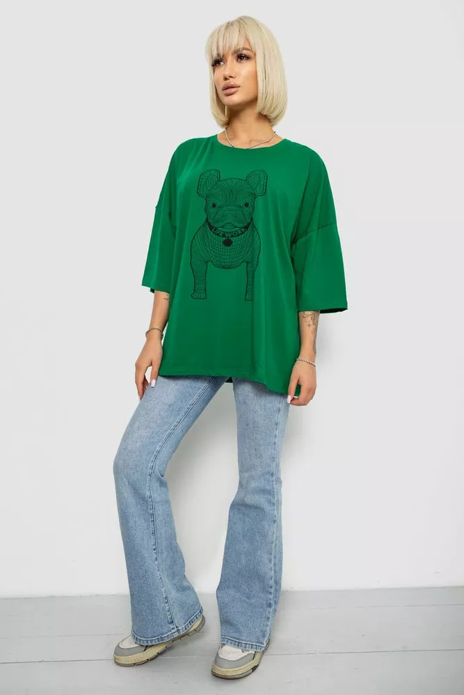 Купити Футболка жіноча з принтом, колір темно-зелений, 244R3008 оптом - Фото №2