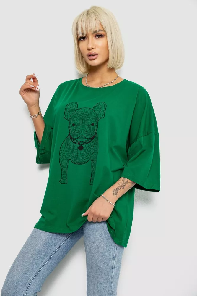 Купити Футболка жіноча з принтом, колір темно-зелений, 244R3008 оптом - Фото №3