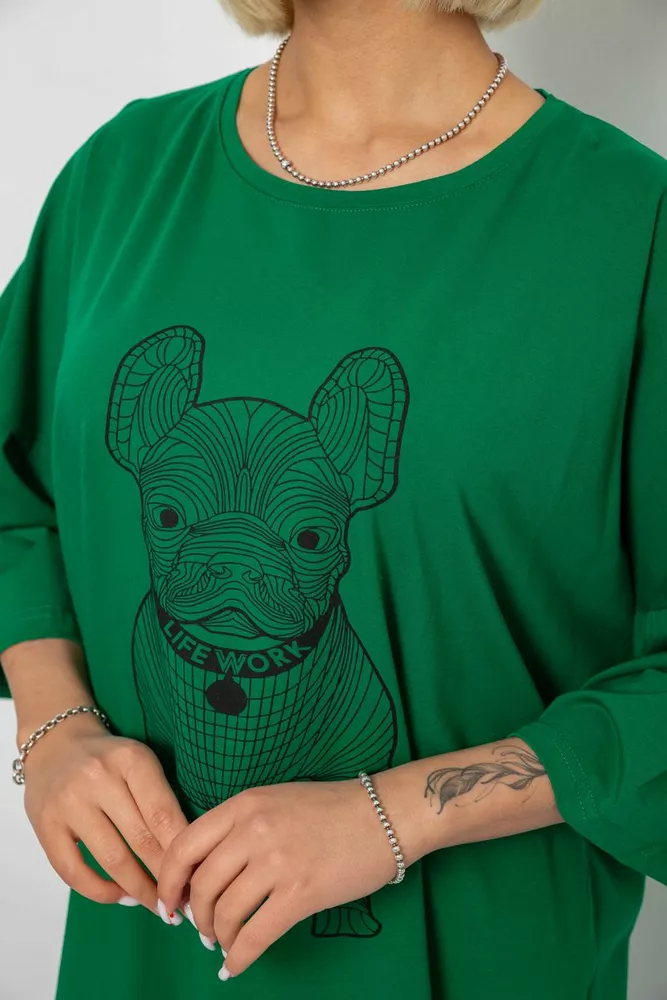 Купити Футболка жіноча з принтом, колір темно-зелений, 244R3008 оптом - Фото №5