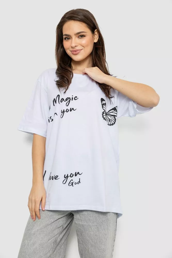 Купити Футболка жіноча з принтом, колір білий, 244R3006 оптом - Фото №1