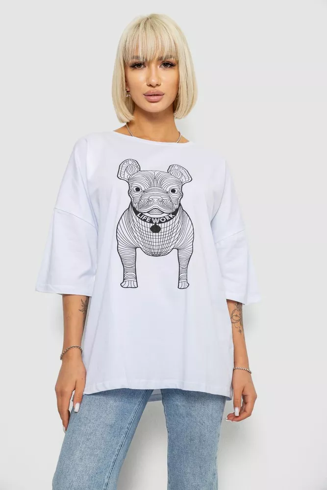 Купити Футболка жіноча з принтом, колір білий, 244R3008 - Фото №1