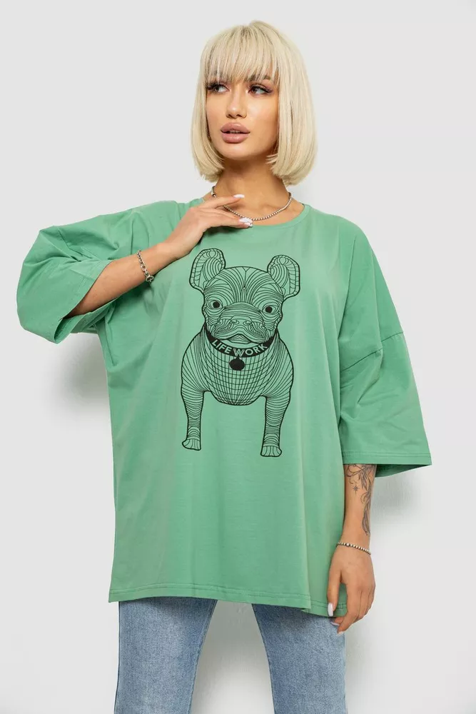 Купити Футболка жіноча з принтом, колір оливковий, 244R3008 оптом - Фото №1