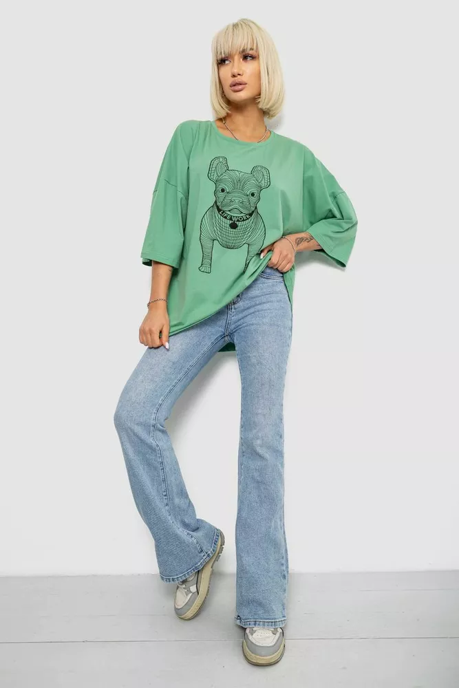 Купити Футболка жіноча з принтом, колір оливковий, 244R3008 оптом - Фото №2