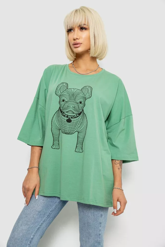 Купити Футболка жіноча з принтом, колір оливковий, 244R3008 оптом - Фото №3