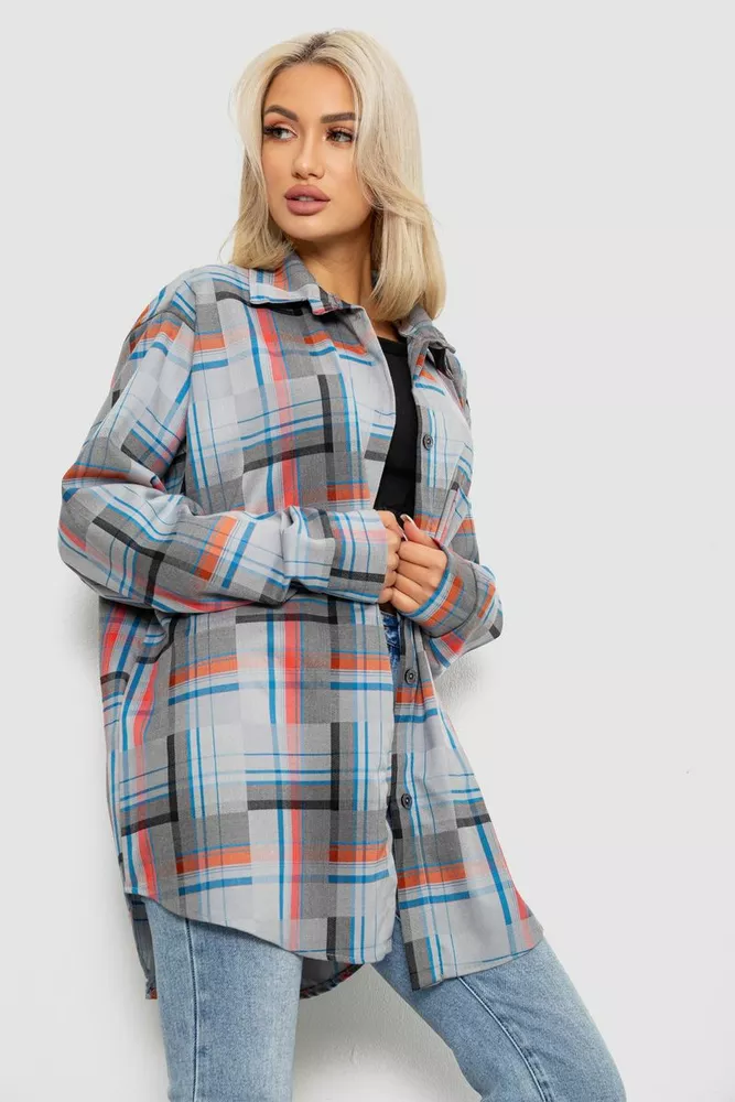 Купить Рубашка женская в клетку  -уценка, цвет серо-красный, 257R505-U - Фото №3