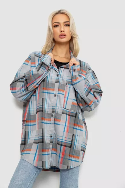 Рубашка женская в клетку  -уценка, цвет серо-красный, 257R505-U