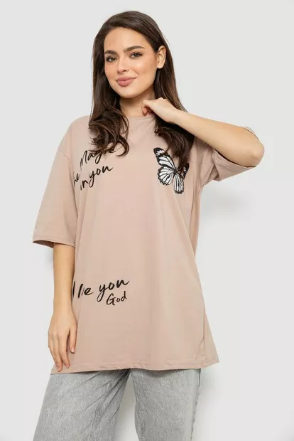Футболка женская с принтом, цвет бежевый, 244R3006