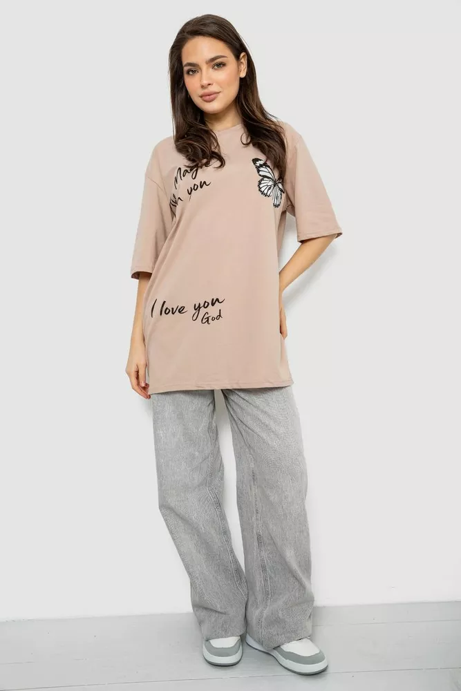 Купити Футболка жіноча з принтом, колір бежевий, 244R3006 - Фото №2