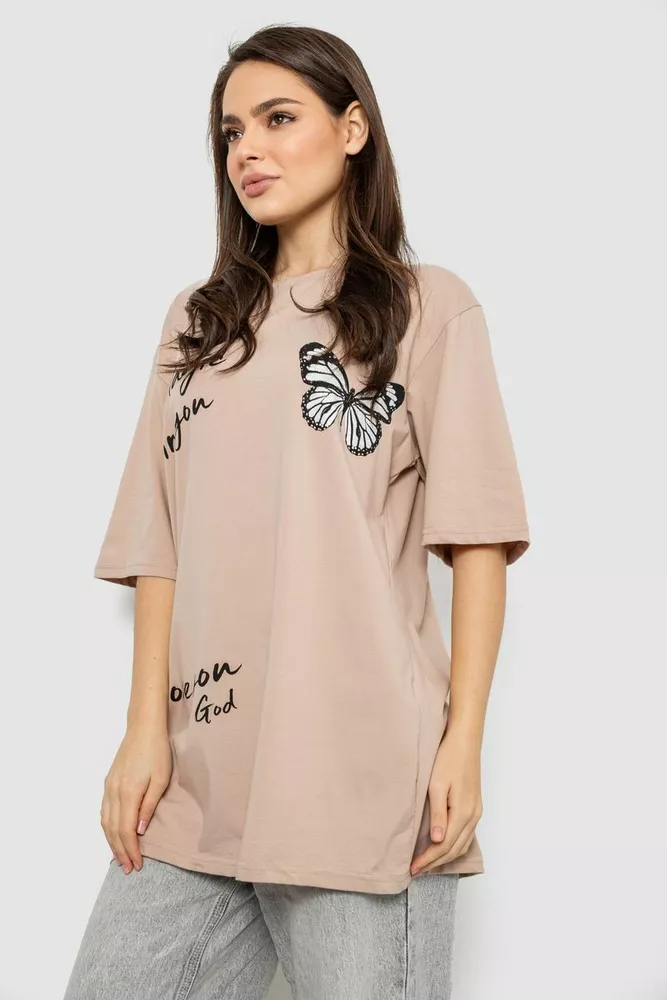 Купити Футболка жіноча з принтом, колір бежевий, 244R3006 - Фото №3