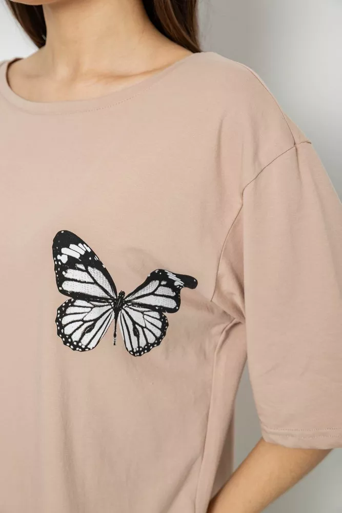 Купити Футболка жіноча з принтом, колір бежевий, 244R3006 - Фото №5