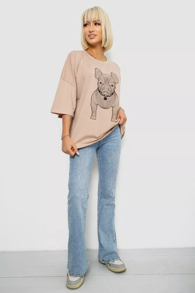 Купити Футболка жіноча з принтом, колір бежевий, 244R3008 - Фото №2