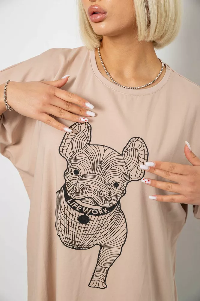 Купити Футболка жіноча з принтом, колір бежевий, 244R3008 - Фото №5