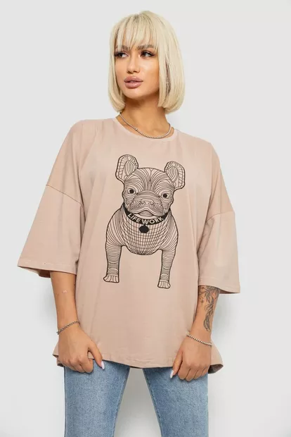 Футболка жіноча з принтом, колір бежевий, 244R3008