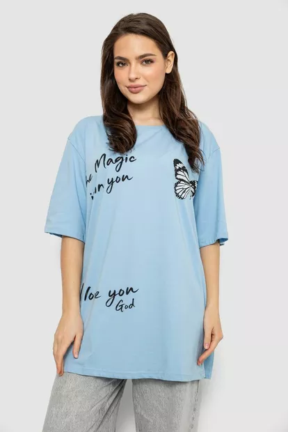 Футболка жіноча з принтом, колір блакитний, 244R3006