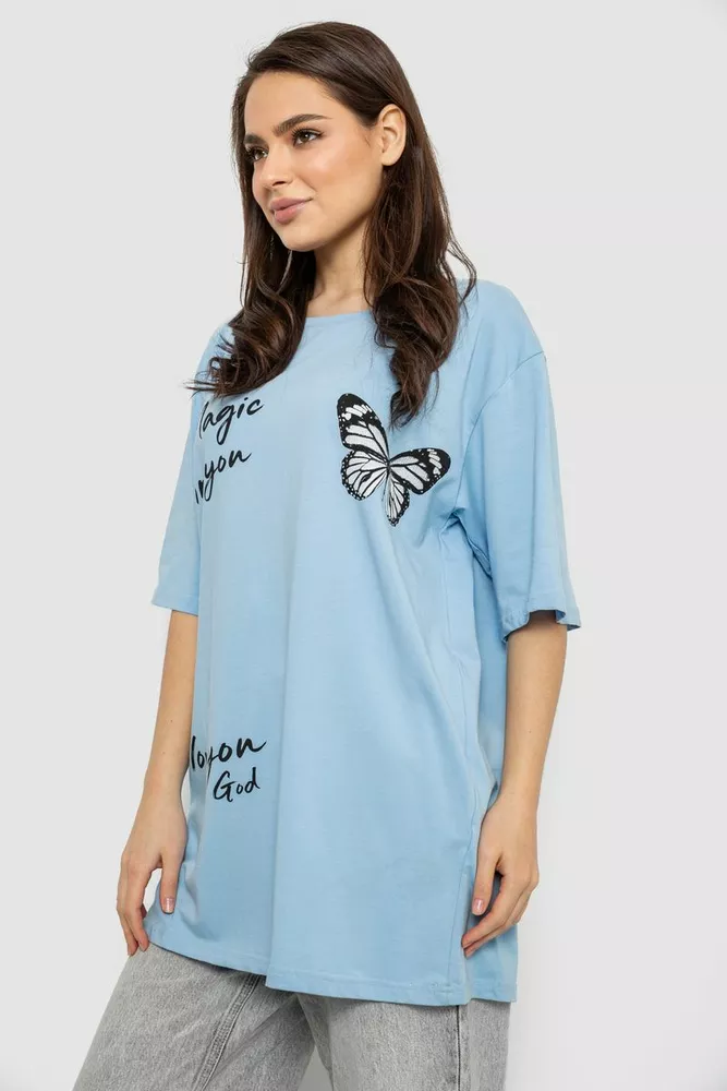 Купити Футболка жіноча з принтом, колір блакитний, 244R3006 оптом - Фото №3