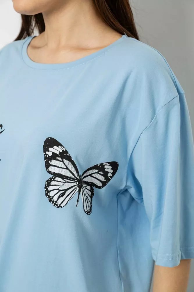 Купити Футболка жіноча з принтом, колір блакитний, 244R3006 оптом - Фото №5