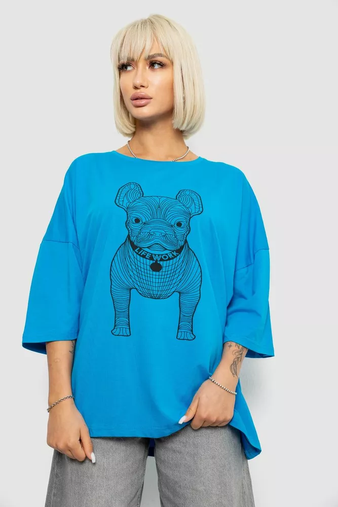 Купити Футболка жіноча з принтом, колір блакитний, 244R3008 - Фото №1