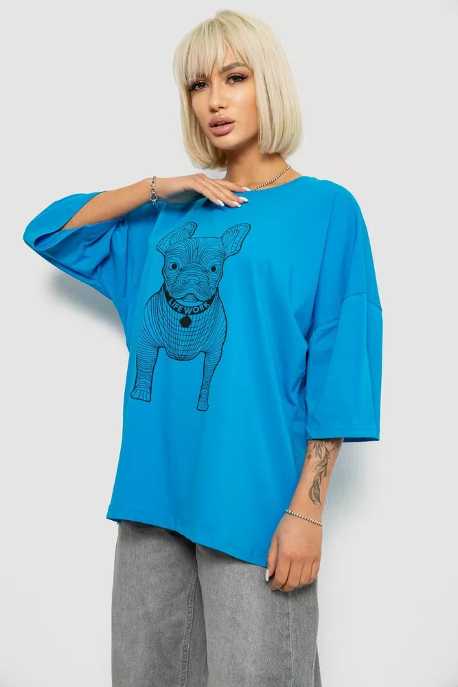 Купити Футболка жіноча з принтом, колір блакитний, 244R3008 - Фото №3