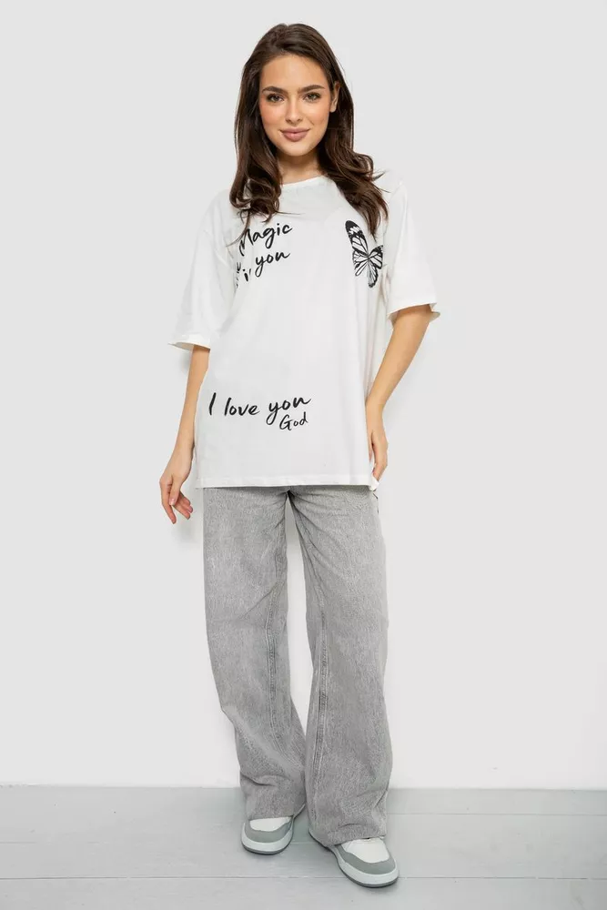 Купити Футболка жіноча з принтом, колір молочний, 244R3006 оптом - Фото №2