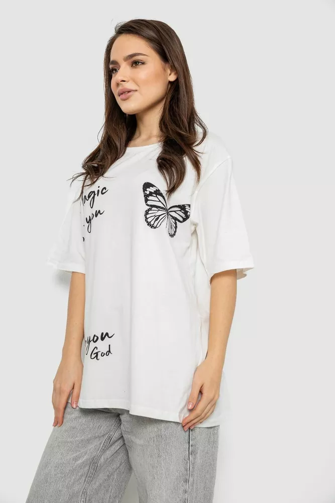Купити Футболка жіноча з принтом, колір молочний, 244R3006 оптом - Фото №3