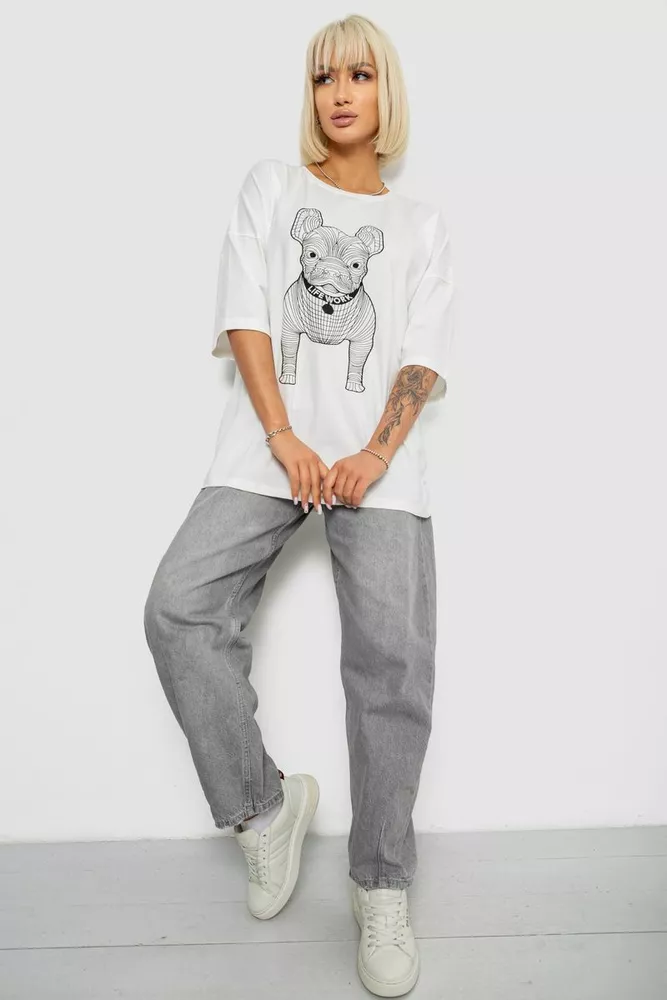 Купити Футболка жіноча з принтом, колір молочний, 244R3008 оптом - Фото №2