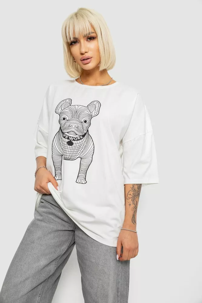 Купити Футболка жіноча з принтом, колір молочний, 244R3008 оптом - Фото №3