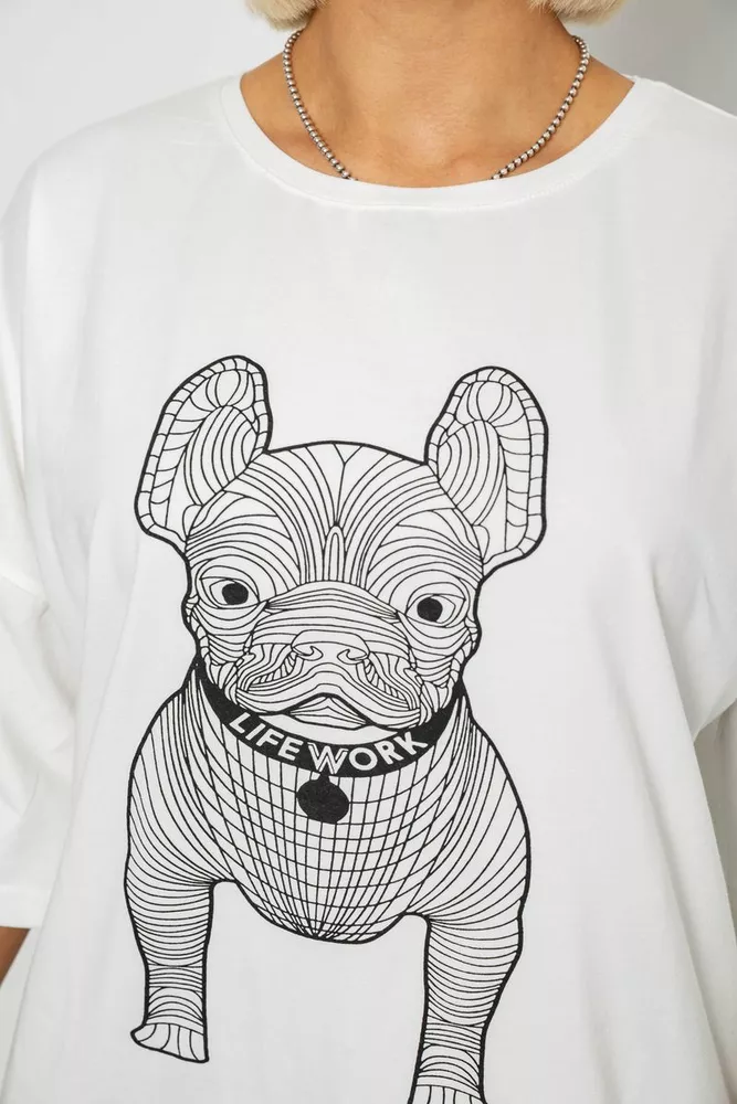 Купити Футболка жіноча з принтом, колір молочний, 244R3008 оптом - Фото №5