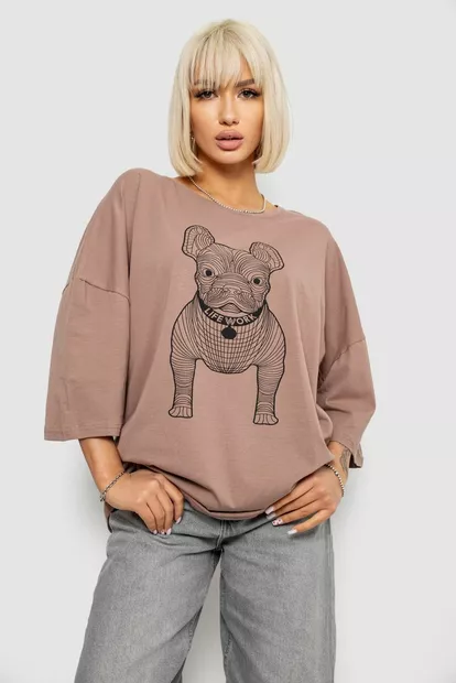 Футболка женская с принтом, цвет мокко, 244R3008