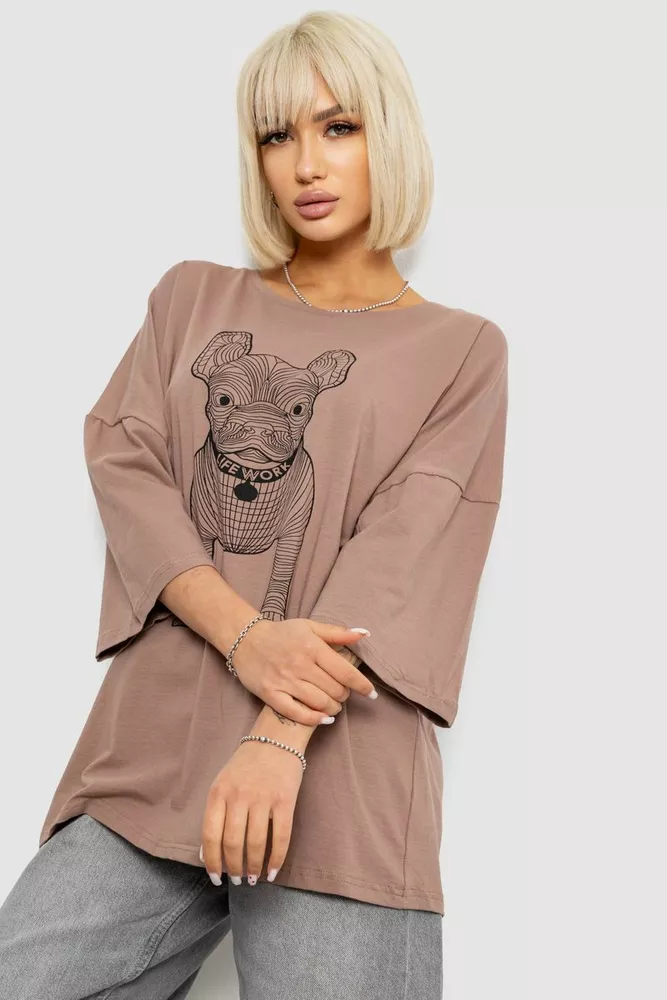 Купить Футболка женская с принтом, цвет мокко, 244R3008 - Фото №3