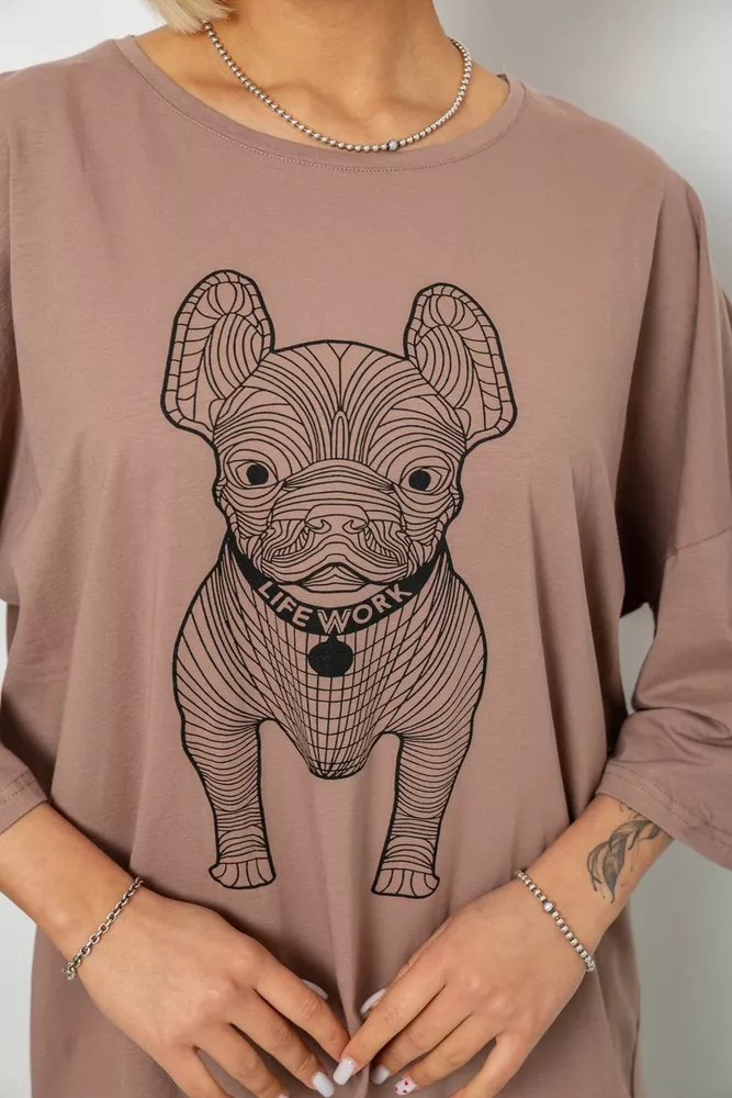 Купить Футболка женская с принтом, цвет мокко, 244R3008 - Фото №5