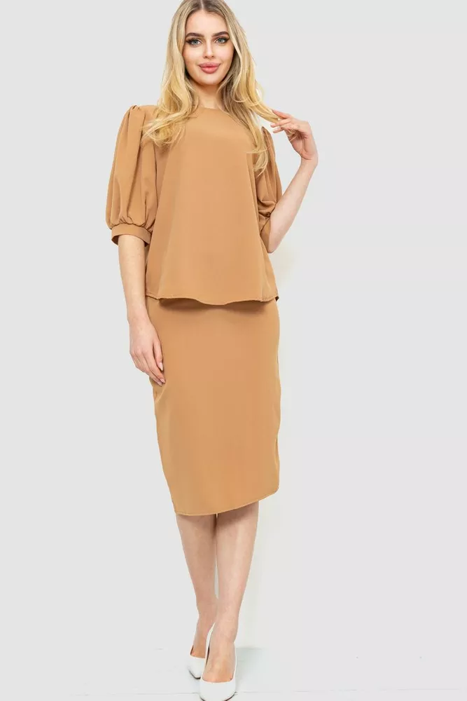 Купить Костюм женский однотонный классический, цвет бежевый, 214R559 - Фото №1