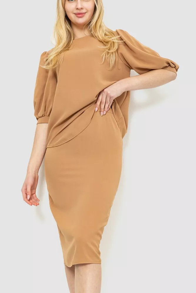 Купить Костюм женский однотонный классический, цвет бежевый, 214R559 - Фото №2