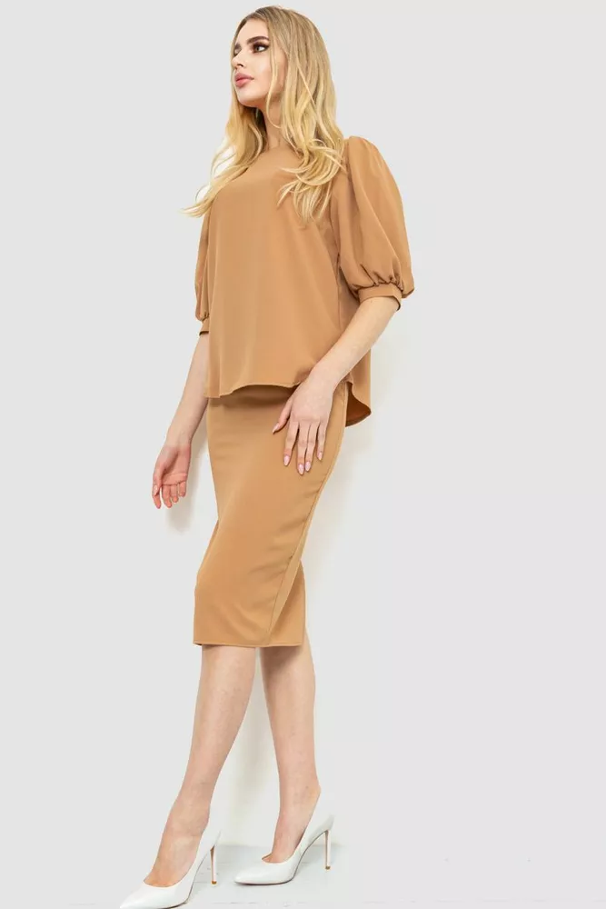 Купить Костюм женский однотонный классический, цвет бежевый, 214R559 - Фото №3