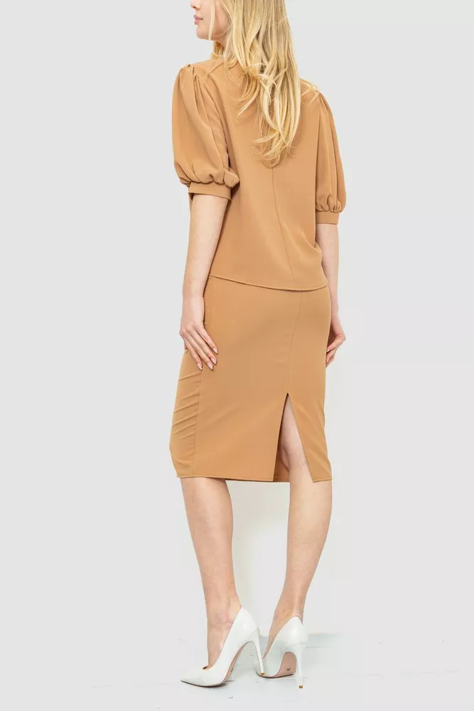Купить Костюм женский однотонный классический, цвет бежевый, 214R559 - Фото №4