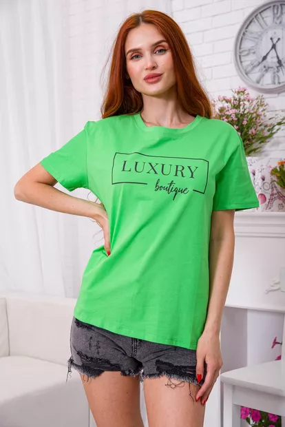 Жіноча футболка, салатового кольору з принтом, 198R014