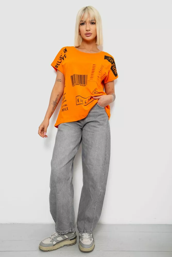 Купити Футболка жіноча з принтом, колір помаранчевий, 244R2013-8 - Фото №2