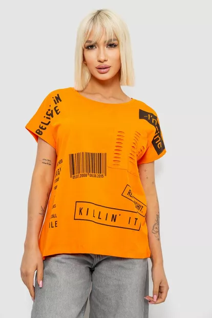 Футболка женская с принтом, цвет оранжевый, 244R2013-8