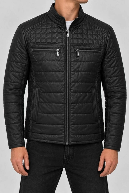 Куртка мужская однотонная экокожа, цвет черный, 243R1215