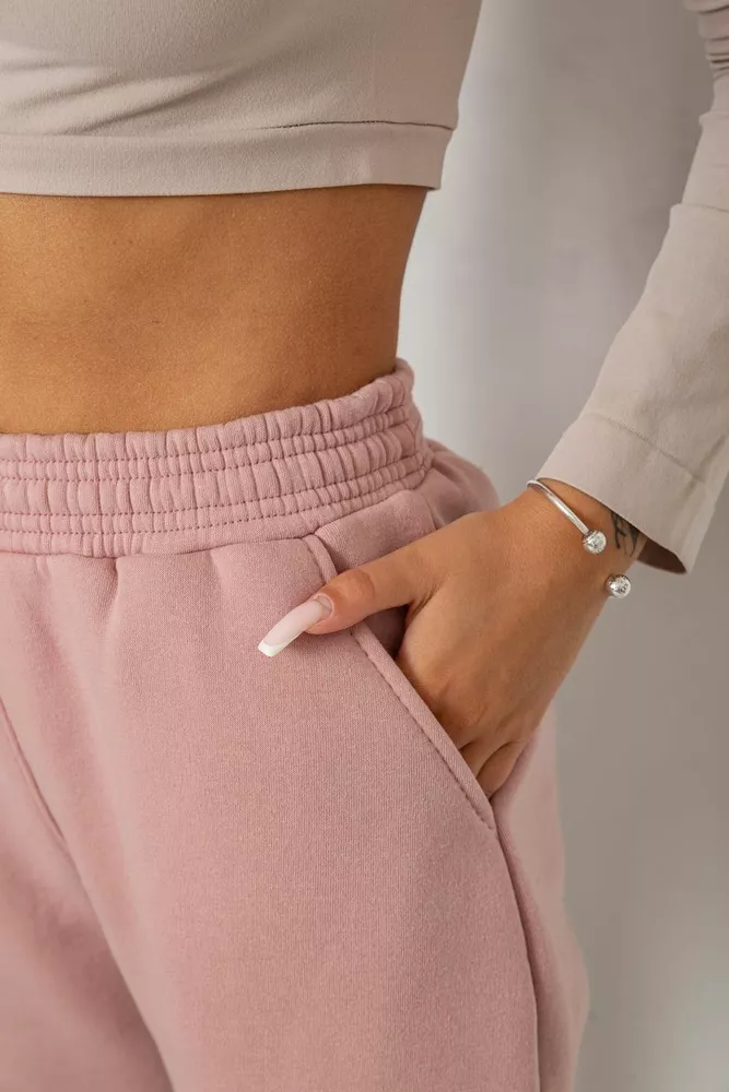 Купить Спортивные штаны женские на флисе  -уценка, цвет пудровый, 238R57828-U - Фото №5